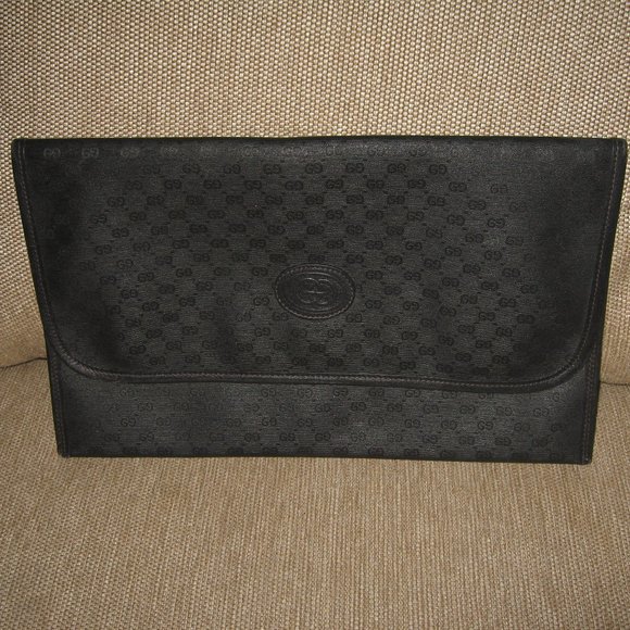 ❤️GUCCI BLACK MICRO G LOGO CLUTCH PORTFOLIO BRIEFCASE PURSE + Gucci Crest Pull - Picture 9 of 9